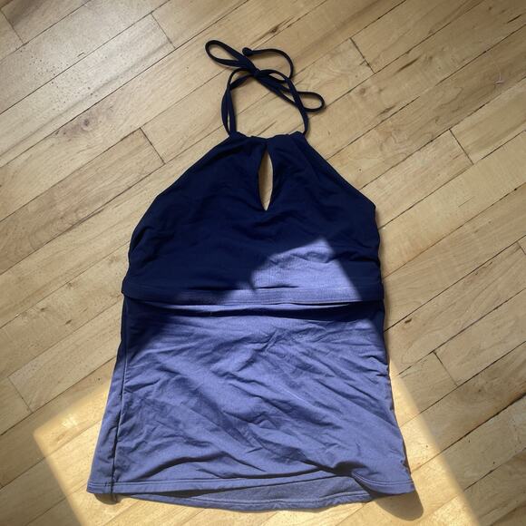 Athleta High Neck Keyhole Tankini Swim Top Blue Womens Size Small Halter Top - Picture 4 of 11